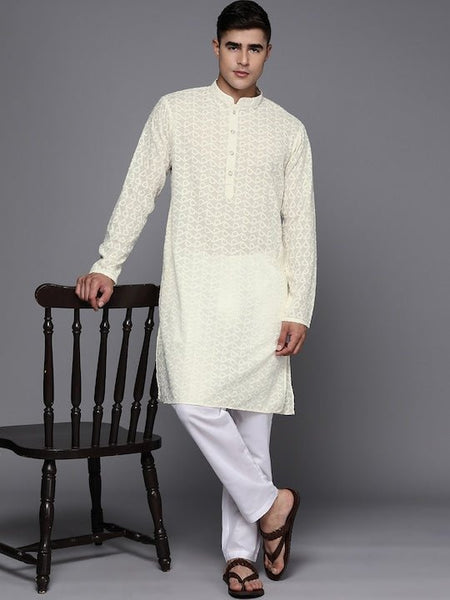 I-know Swanky Pintucked Front Open White Men's Kurta with Black Trousers :  Amazon.in: Fashion